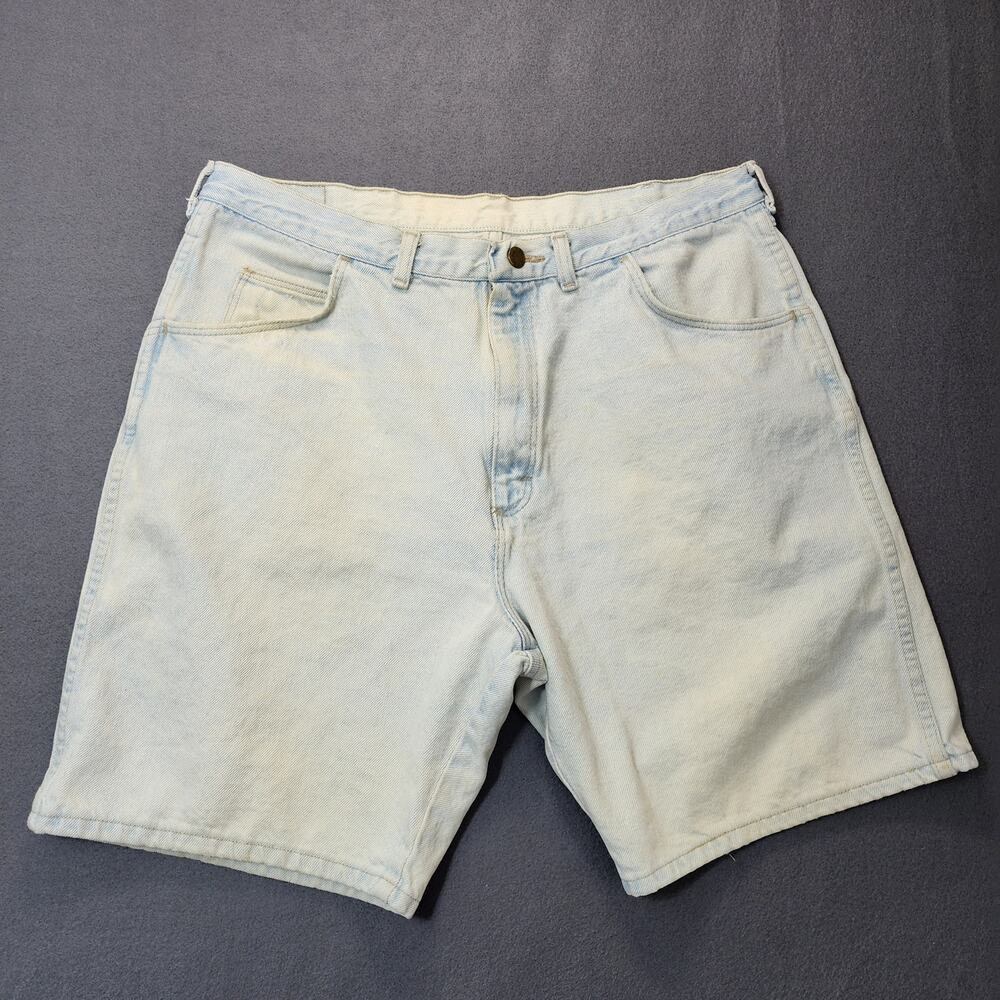 Vintage Wrangler Mens Jean Shorts Jorts 36x8 Light Wash Fade Distress Grunge Dad